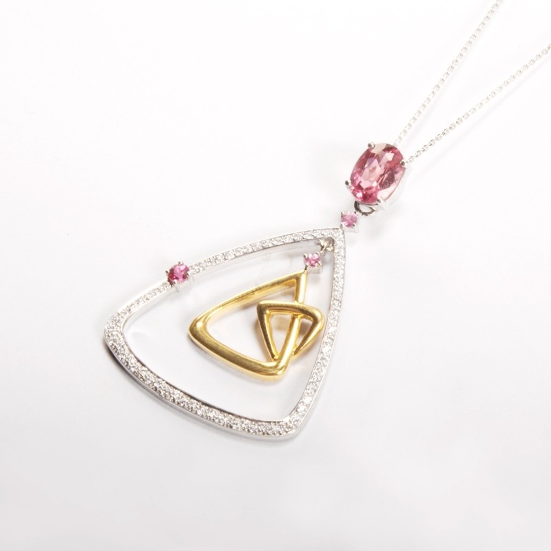 IRIS 18K White Gold 'Dynasty' Pendant with Pink Tourmaline and VVS Diamond