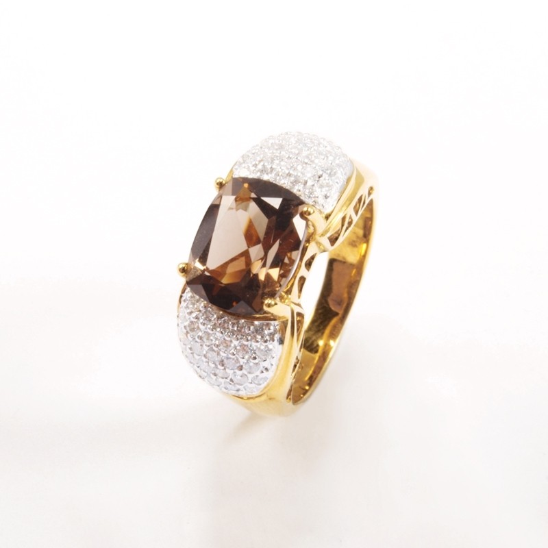 IRIS 18K Yellow Gold Ring with Smoky Quartz and Diamond