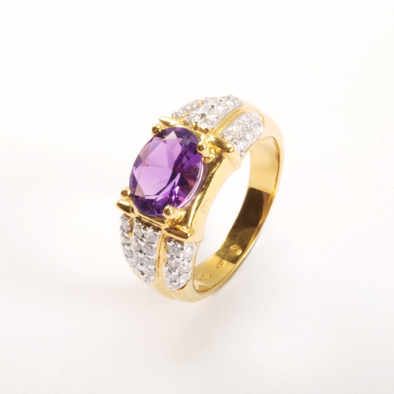 IRIS 18K Yellow Gold Ring with Amethyst and Diamond